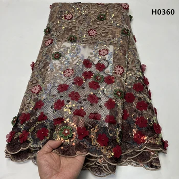 2023 Высококачественная Африканская Нигерийская Тюлевая кружевная ткань, Бисерная вышивка, Французское Гипюровое свадебное платье, расшитое бисером 5 ярдов