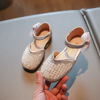 2023 Летние Детские сандалии с завернутыми носками для девочек Милая принцесса с бантиком и стразами Шикарная принцесса Мэри Джейн для вечеринки Свадьбы