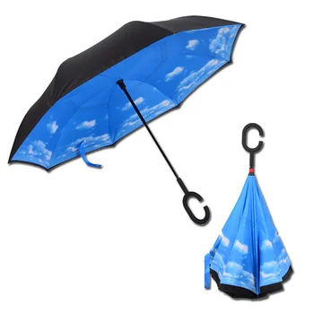 2023 Складной двухслойный зонт с длинным хвостовиком, Ветрозащитный мужской зонт для гольфа с обратным C-образным крючком, зонты с обратным крючком для женщин