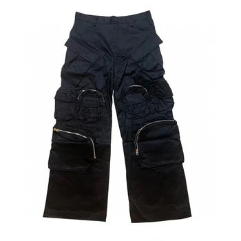 23SS, Высококачественные нейлоновые Брюки-карго на молнии с несколькими карманами, Мужские И женские Брюки с прямыми штанинами, брюки