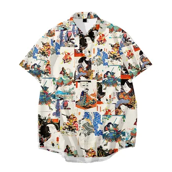 2XS-6XL с креативным принтом японских персонажей, 3D Летняя повседневная свободная рубашка с короткими рукавами, мужская рубашка большого размера