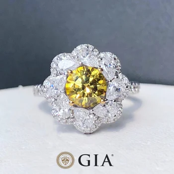 GIA 1,00 карат, Модные темно-коричневые Зеленовато-желтые бриллианты, женское Обручальное кольцо с бриллиантом из чистого золота 18 карат, Обручальные кольца для женщин