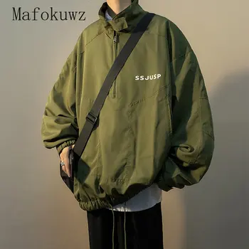 Mafokuwz, рабочая одежда, куртка оверсайз, мужская куртка Kpop, Весенняя куртка с буквенным принтом, весенне-осеннее пальто на молнии в корейском городском стиле.