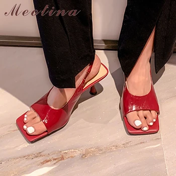 Meotina Женские босоножки из натуральной кожи с квадратным носком на тонком высоком каблуке Лаконичный дизайн бренда Женская модная обувь для карьеры Лето 40