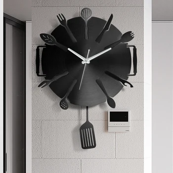QJJ Часы для посуды в гостиной, Домашний модный скандинавский креативный простой современный настольный будильник без звука без перфорации