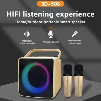 RGB Light Center Audio Двойной беспроводной микрофон Bluetooth-совместимый детский стереомикрофон для караоке 10 Вт HiFi TF карта USB