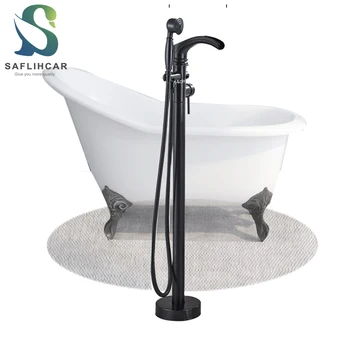 SAFLIHCAR Черный Смеситель для ванной комнаты Напольный Душевой набор с Водопадным Изливом Отдельно Стоящий Смеситель для горячей и холодной воды