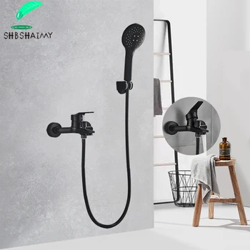 SHBSHAIMY Matte Black Shower Set Wall Mount Bathroom чернить Смеситель для душа Shower Faucets Bathtub Faucet Mixer Tap Valve