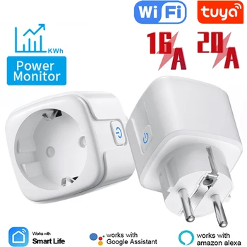 Tuya Smart WiFi Smart Plug 20A 4400 Вт ЕС Розетка Работа с Alexa Google Home Assistant Голосовое управление, Монитор питания, синхронизация