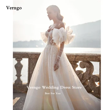 Verngo Glitter A Line 2023 Свадебные платья трапециевидной формы, съемные пышные платья с длинными рукавами, блестящие свадебные платья Robe de mariage