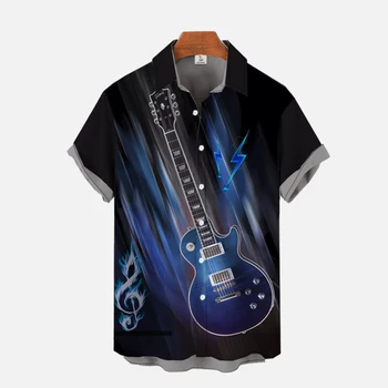 Wild Rock Guitar Cool Замечательные Ноты С 3D-печатью, Классный Летний Повседневный Модный Мужской Топ, Повседневная Мужская рубашка С коротким рукавом
