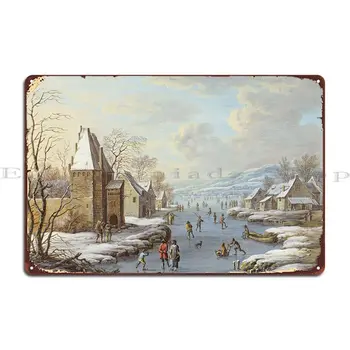 Wintergezicht Met Ijsverma С металлической вывеской, настенная роспись в стиле Ретро, Жестяная вывеска, плакат