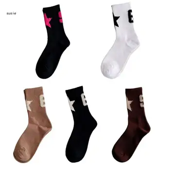 X7YA Женские хлопковые носки для экипажа в спортивном стиле Харадзюку, носки для скейтборда с принтом звездного номера
