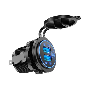 Автомобильное зарядное устройство Quick Charge 3.0 с двумя USB-разъемами, 12 В 36 Вт, быстрое зарядное устройство USB с переключателем для лодки, мотоцикла, грузовика, гольф-кара, синий