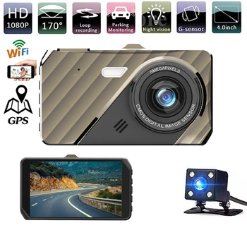 Автомобильный Видеорегистратор WiFi 4.0 Full HD 1080P Dash Cam Видеорегистратор Автомобиля Заднего Вида Auto Dashcam Парковочный Монитор Ночного Видения Black Box GPS