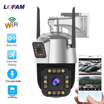 Беспроводная IP-камера PTZ с разрешением 1080P с двойным объективом, Двусторонний звук, автоматическая дорожка, Наружная всепогодная домашняя камера видеонаблюдения, WIFI-камера безопасности