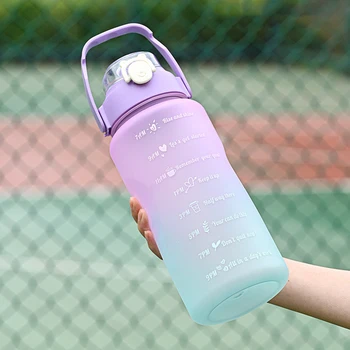 Бутылка для воды емкостью 2 литра с градиентом цвета соломинки и ручными аксессуарами С маркировкой времени, большие пластиковые стаканчики