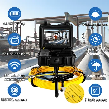 Видеокамера для осмотра трубопровода, Дренажная канализация, промышленный эндоскоп-бороскоп с 9-дюймовым ЖК-экраном, стабилизация изображения, карта памяти 8 ГБ