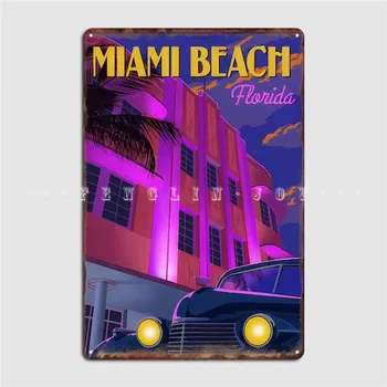 Винтажный плакат Майами-Бич, Металлическая табличка, настенный декор в пабе, ретро жестяной плакат с вывеской