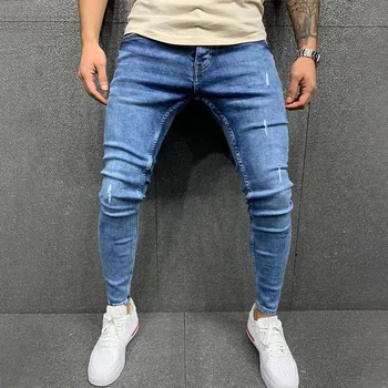Высококачественные джинсы, мужские стрейчевые узкие джинсовые брюки 2023, Весна-осень, модные классические синие Черные джинсы для мужчин