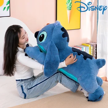 Горячая плюшевая кукла Disney Stitch Синего цвета с изображением животных из мультфильма Каваи, Диван Для сна, Мягкая подушка, Игрушки для детей, Подарок на День рождения для девочек