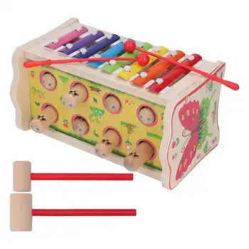 Детская Деревянная стучащая игрушка 2 в 1, забавная развивающая детская музыкальная стучащая игрушка для детей ясельного возраста