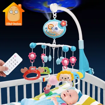 Детская кроватка, Подвижная игрушка-погремушка для младенцев 0-12 месяцев, Вращающийся музыкальный проектор, Ночник, Прикроватный колокольчик, обучающий подарок для новорожденных