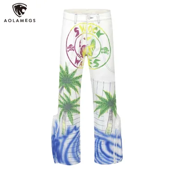 Джинсы с вышивкой буквами Harajuku Y2K, карманы в стиле пэчворк, Свободные джинсовые брюки, Мужская Уличная одежда, Прямые Винтажные повседневные брюки
