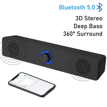 Динамик Bluetooth 5.0, сабвуфер объемного звучания на 360 °, система домашнего кинотеатра, звуковая панель 3D Стерео басов, аудиоразъем 3,5 мм для портативного ПК