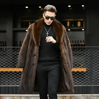 Длинное пальто из искусственной норки, утепленная куртка для мужчин, модная зимняя теплая мужская одежда из искусственного меха, приталенные повседневные пальто-шали для холодной погоды