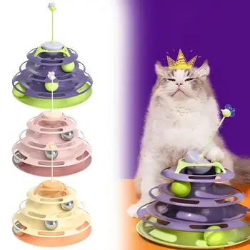 Игрушка-каталка для кошек, 4 уровня автоматической башни-каталки с интерактивной игровой игрушкой Roly-Poly Cat Tease, подарок для домашних кошек, принадлежности для игр