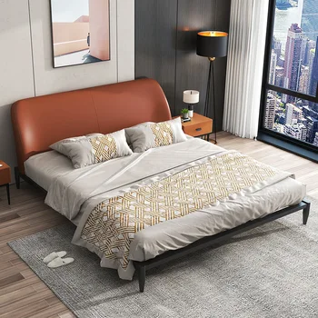 Итальянская минималистская кровать boreal в европейском стиле двуспальная кровать из натуральной кожи 1,8 метра современной кожаной кровати с укороченной ножкой