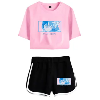Комплекты для косплея LilyPichu, обнажающие живот, короткая футболка с принтом, комплекты для спортзала, уличная одежда, брюки, женский спортивный костюм