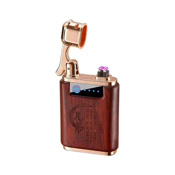 Красная деревянная электронная зажигалка с беспламенным USB-зарядом, зажигалка для сигар, креативная плазменная зажигалка с двойной дугой