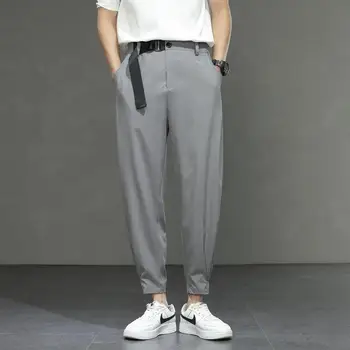 Летние мужские брюки для костюма из ледяного шелка, прямые свободные брюки, мужские универсальные Простые брюки с девятью точками, офисные брюки для социального костюма BS43
