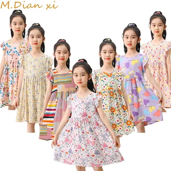Летние платья для малышей, одежда для маленьких девочек, милое платье принцессы с цветочным принтом, повседневное платье для девочек-подростков
