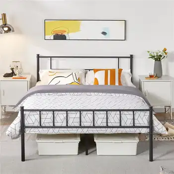 Металлическая полноценная кровать с изголовьем и изножьем, черная мебель для спальни с каркасом двуспальной кровати