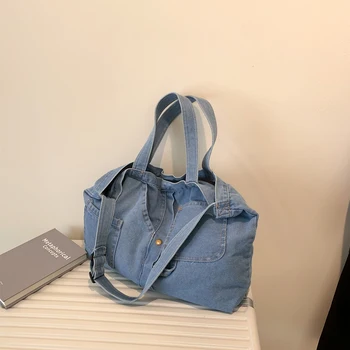 Модная сумка через плечо из джинсовой ткани, роскошные дизайнерские сумки-мессенджеры, Большая вместительная хозяйственная сумка с множеством карманов, сумка