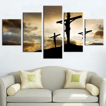 Модульные принты на 5 панелях с изображением Иисуса, Домашнее Религиозное украшение, Картины с крестом, холст, плакат, Настенное искусство, гостиная, HD Печать