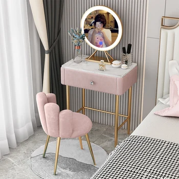 Мраморный комод в скандинавском стиле 40/50 см, роскошный современный минималистичный туалетный столик для спальни, туалетный столик в стиле Ins с зеркалом и стулом