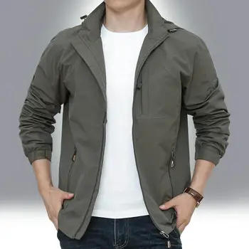 Мужская весенняя куртка с капюшоном, длинный рукав, планка на молнии, карманы, тонкая ветрозащитная куртка masculina