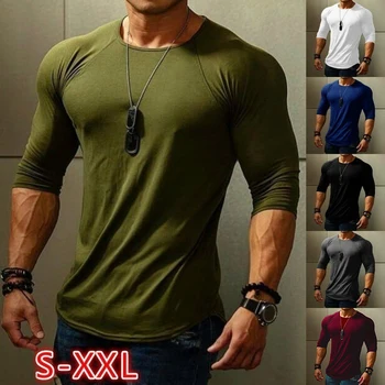 Мужская футболка с длинным рукавом, Компрессионные спортивные футболки для спортзала, Быстросохнущая футболка для фитнеса, футболки для бега, Мужские топы для бодибилдинга, спортивная одежда