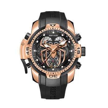 Мужские автоматические часы Reef Tiger 46 мм военные мужские часы Механические наручные часы со скелетом, светящийся сапфир, спортивные часы с несколькими циферблатами