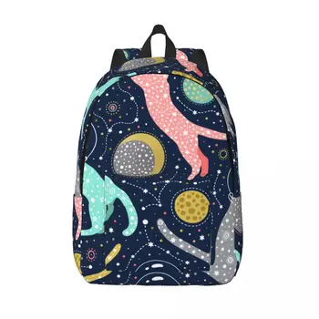Мужской Женский рюкзак, школьный рюкзак большой емкости для студентов, Космические Кошки, Астронавты в шлемах, парящие в космосе, Школьная сумка