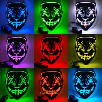 Неоновая маска на Хэллоуин Светодиодная маска для Косплея Светящиеся маски Светятся в темноте Забавные маски Реквизит для маскарада Подарок на Рождественскую вечеринку