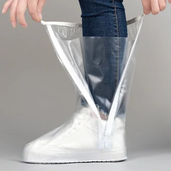 Непромокаемый чехол для обуви с высокой трубкой и прижатым краем, утолщенная подошва, Износостойкий непромокаемый уличный чехол для обуви унисекс из ПВХ многоразового использования для улицы