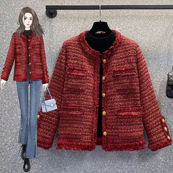 Новая женская элегантная короткая верхняя одежда, винтажный твидовый жакет с круглым вырезом и кисточками, короткие куртки, зимнее теплое женское маленькое пальто, мода A173