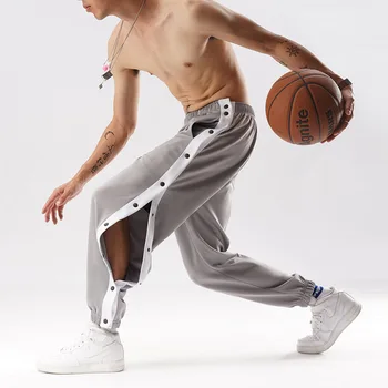 Новые Летние мужские свободные спортивные брюки Уличные баскетбольные брюки на пуговицах Мужские повседневные спортивные брюки на шнурках с боковыми пуговицами