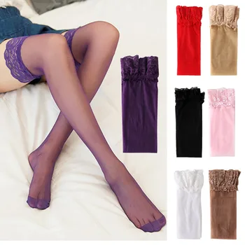Носки длиной до колена, нескользящие высокие носки с длинными трубками, Тонкие кружевные Сексуальные чулки, Длинное шелковое женское белье-комбинация для женщин