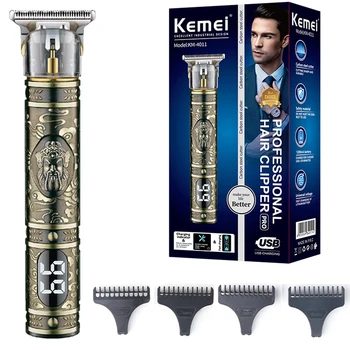 Оригинальный цельнометаллический триммер для волос Kemei для мужчин, профессиональная парикмахерская машинка для стрижки бороды, Электрическая машинка для стрижки волос, перезаряжаемая
